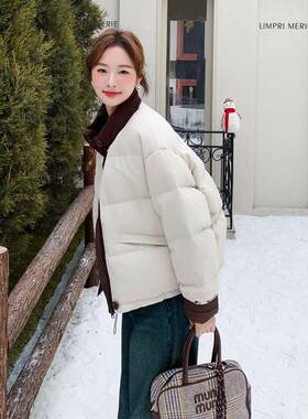 米韩白色院系立领拼接羽绒服冬C062-870季新短款学风小个女子加厚
