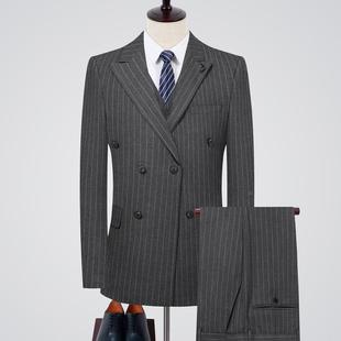 条纹印花双扣西服套青装 西装 男士 L闲正商装 两 中年务休663 春秋季