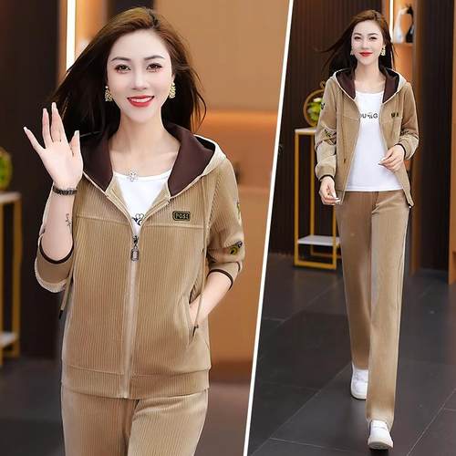 闲金丝绒休运动套装春季新款秋长袖运82527826动套装时尚洋气减服