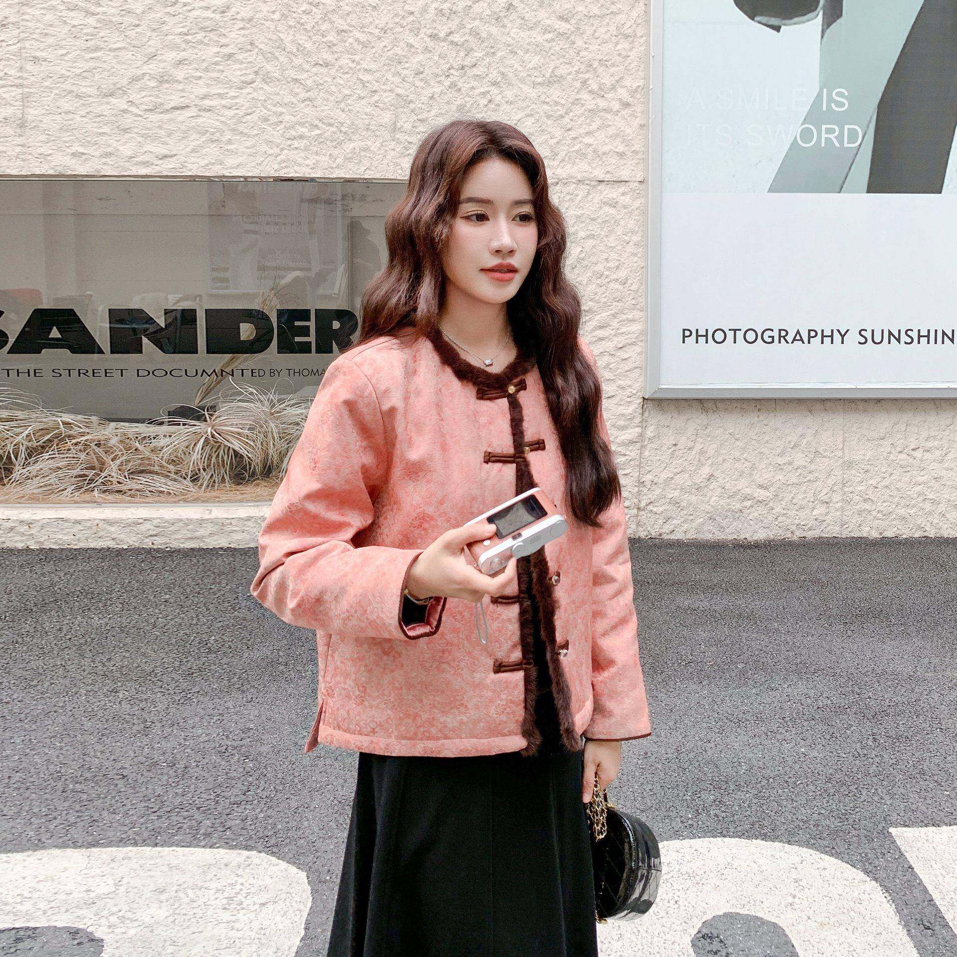 粉色印花拼接羽绒服女冬季风新款国绒高级2B156-80感小个子短款外