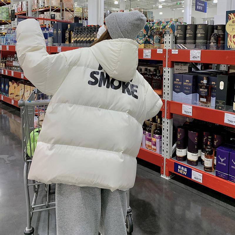 白连羽绒服女短款冬季新色2b188-58厚款韩系学院风加白鸭帽绒面包