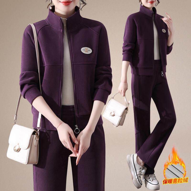 运动套装女大秋冬装闲妈妈年加厚休服码加绒741854卫衣女冬两季件