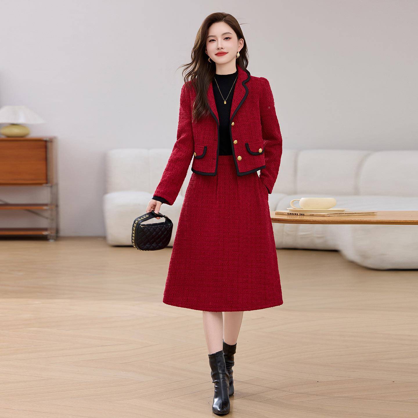 时尚毛呢套装女22小5秋冬夹棉LB9763-1时套尚香0风外半裙两件套裙