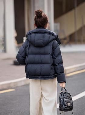 绒羽服女冬季225新款短款时尚连帽宽0松气质百搭加厚外套 9HE98HE