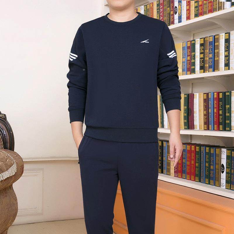 54429春秋红装色中老年运动领套动装男运动圆中年运服男卫衣套装