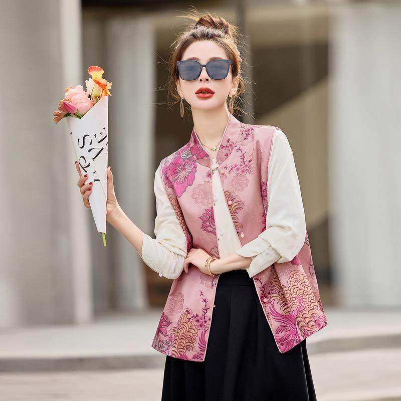 春季盘圆领国风+扣搭衬衣优雅百提花立领盘扣马WW2506-0甲套装