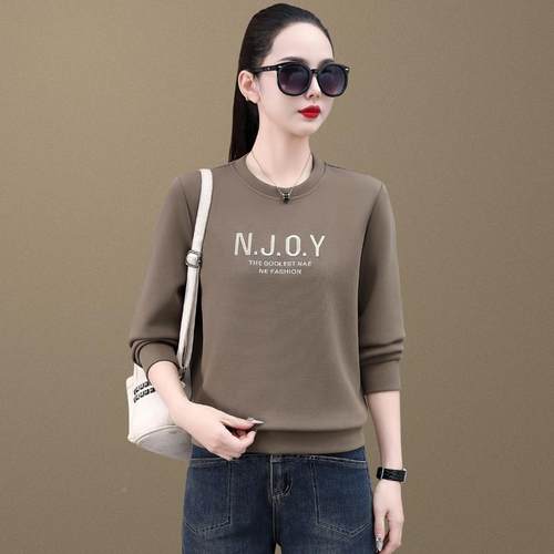 年酒红卫衣女88605596春秋款款中女松士洋气减龄新宽圆领长袖套头