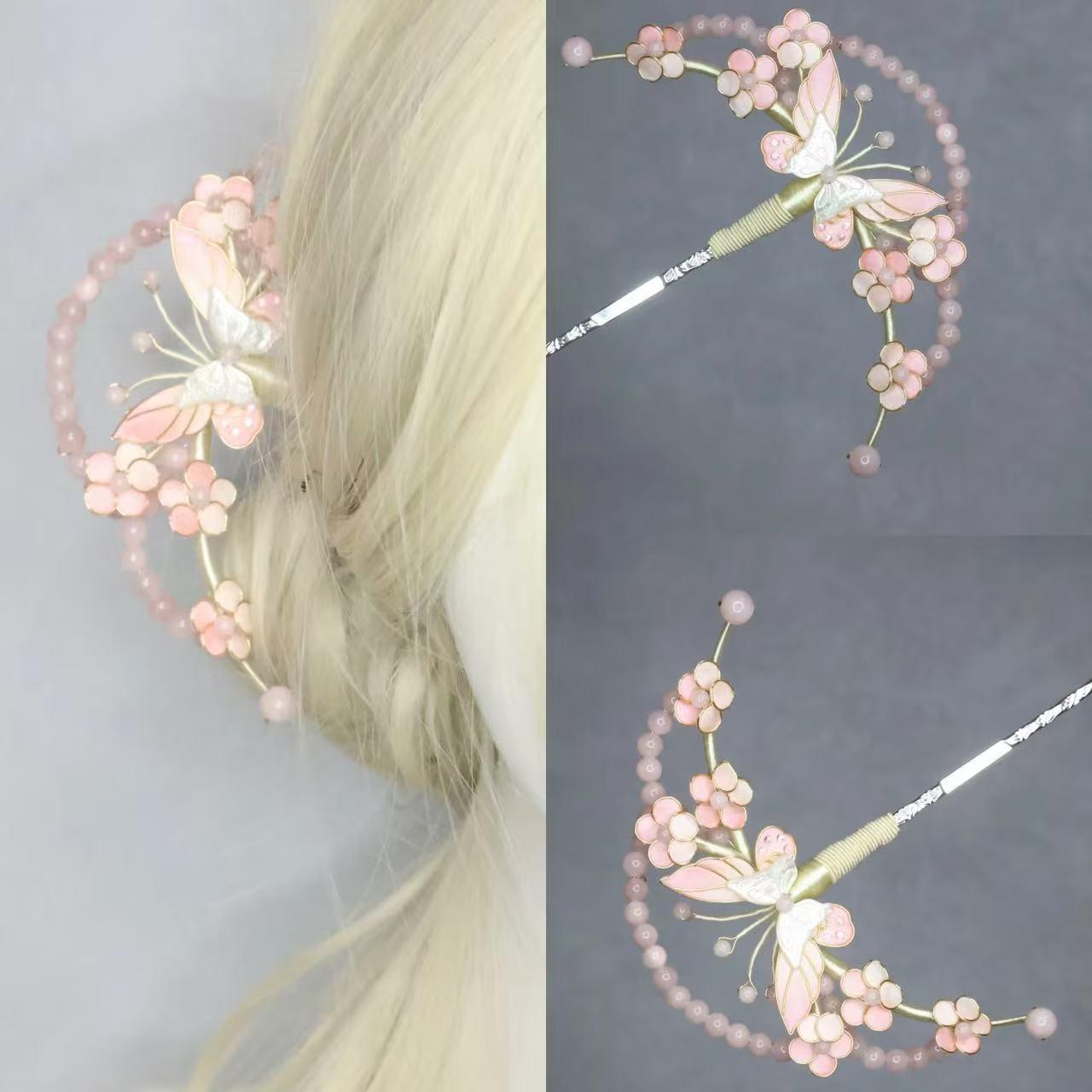 汉服古风超仙纯手工cos洛丽塔发饰流苏花朵配饰春天蝴蝶头饰发簪