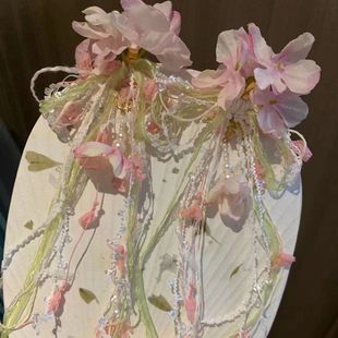 古风渐变彩绳流苏发夹波西米亚民族破烂风仙侠造型绢花头饰配饰品