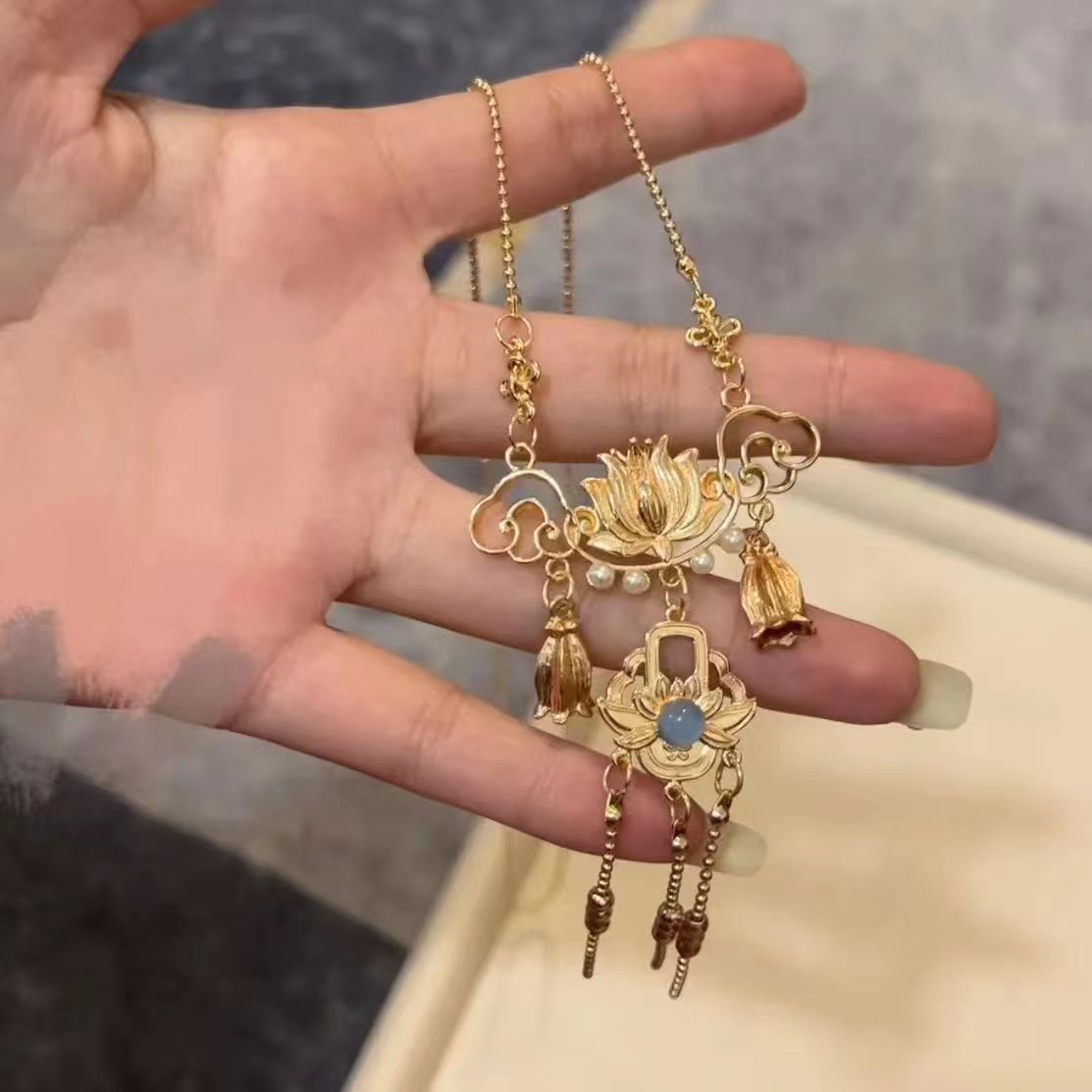 明制汉服配饰唐风软璎珞项圈古风百搭复古流苏吊坠项链平安锁饰品