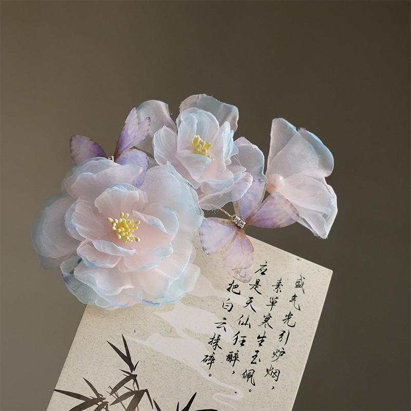 古风烫花牡丹发饰唐风头饰古装超仙汉服侧边氛围感配饰国风发夹