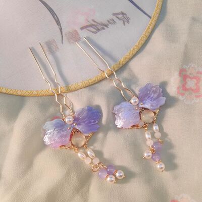汉服氛围感小钗点缀发钗紫色蝴蝶