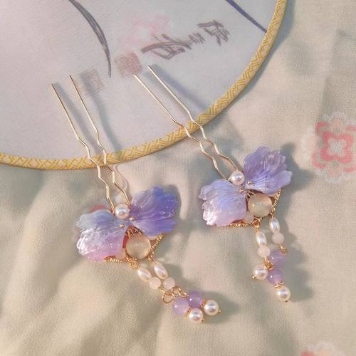 汉服氛围感小钗点缀发钗紫色蝴蝶