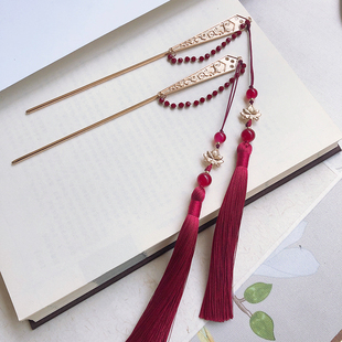 明制头饰流苏穗子红色发簪古风唐风百搭汉服发饰复古簪子发钗