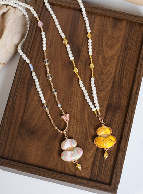 新中式仿宋锦葫芦项链璎珞古风毛衣链手工双面旗袍吊坠挂链配饰品