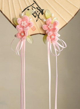 秋冬毛绒仿绒花发夹古风毛球儿童夹子汉服发饰对夹边夹古装配饰品