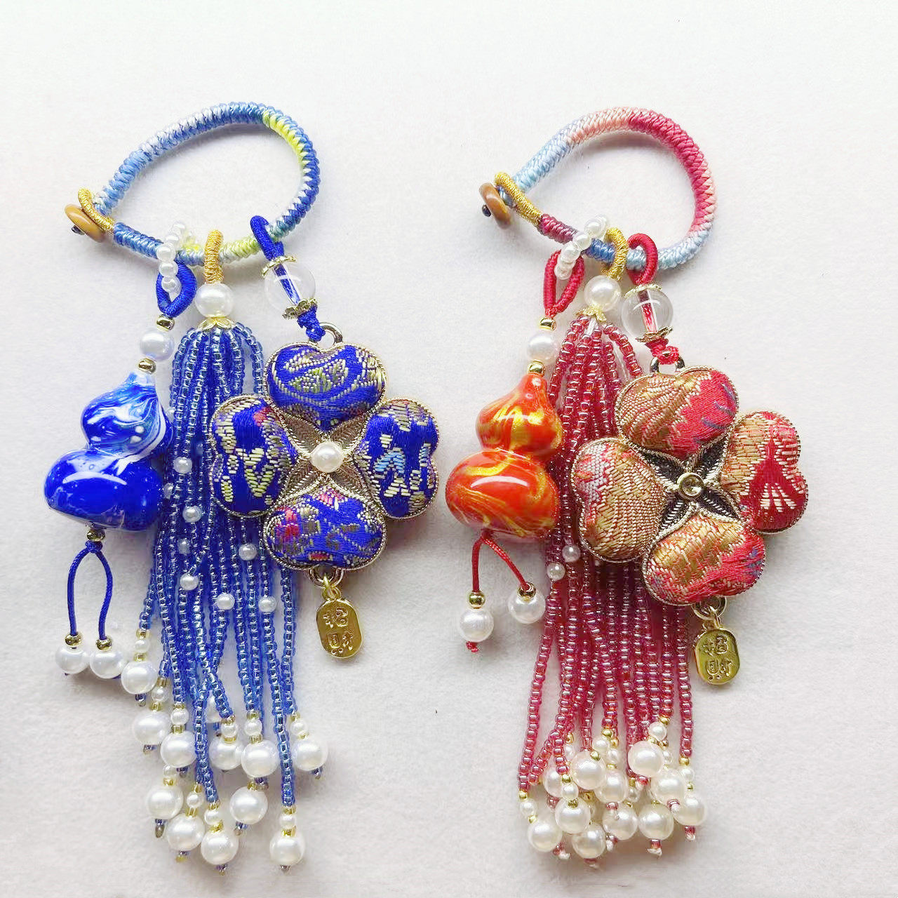 非遗宋锦双面四叶草挂件大漆葫芦流苏车挂包包挂饰国风旗袍压襟