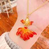 珐琅彩滴油红色锦鲤吊坠古法沙金小金鱼项链毛衣链女国潮婚庆送礼
