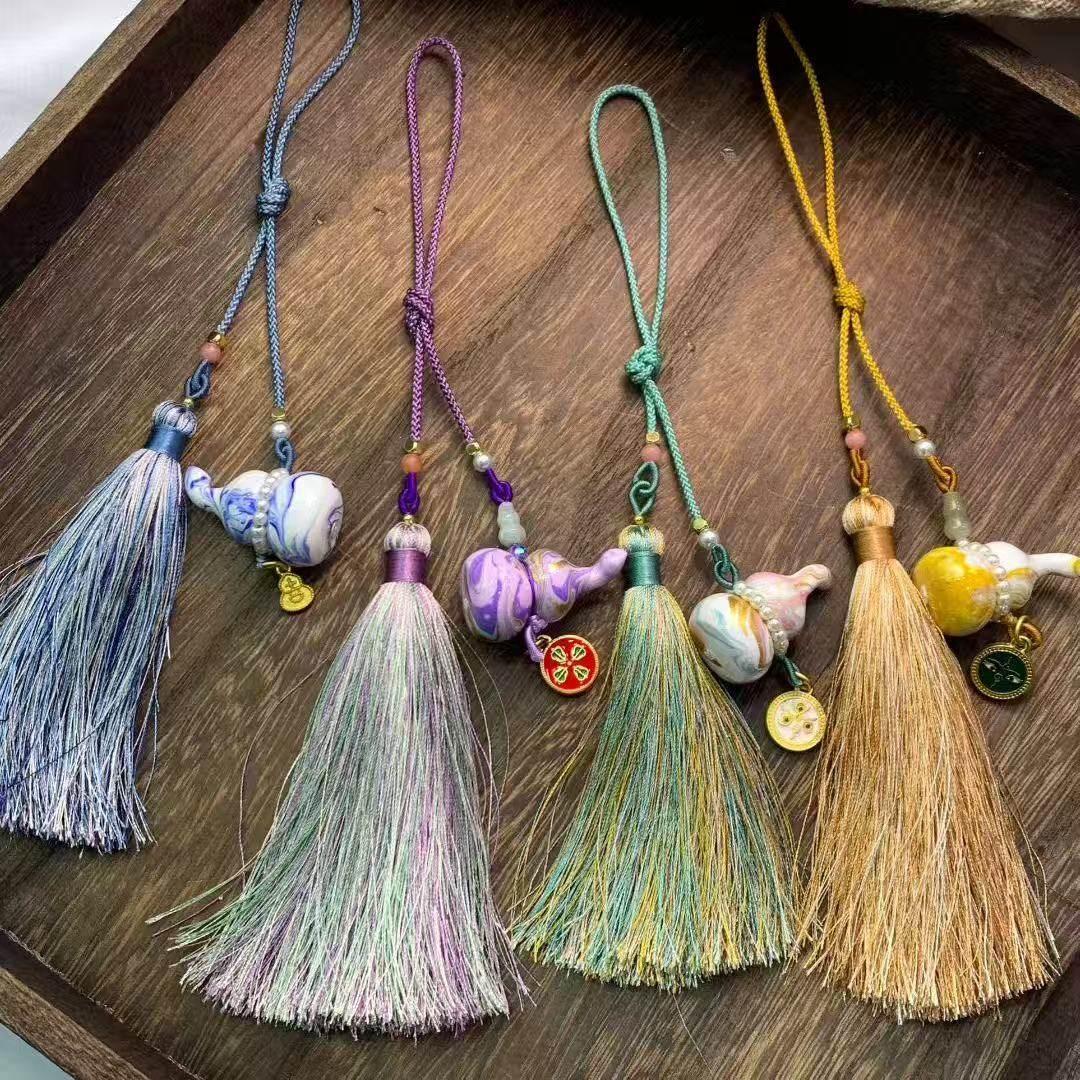 古风大漆葫芦流苏挂件随身包挂车挂钥匙扣手工编织挂饰时尚百搭