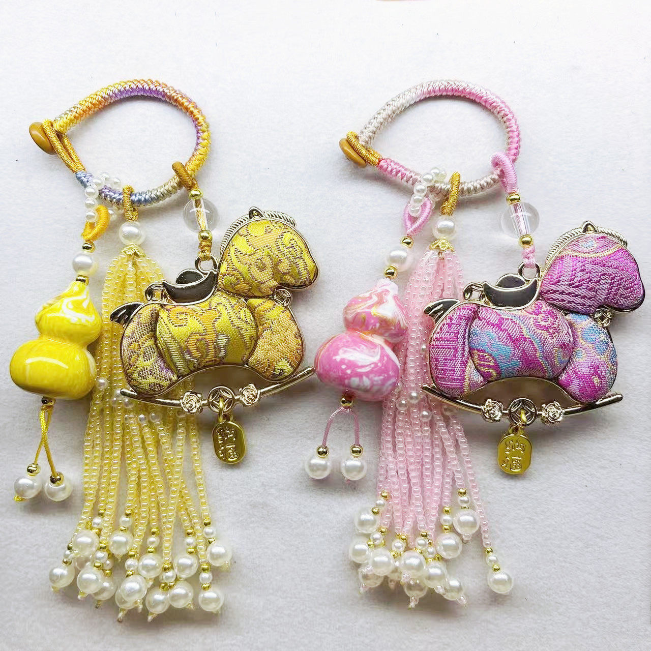 非遗宋锦小马大漆葫芦挂件流苏包挂钥匙扣车挂手工马到成功挂饰