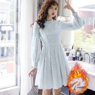 小个子打底裙修身 新款 显瘦淑女加绒裙 2024年冬季 蕾丝连衣裙女装