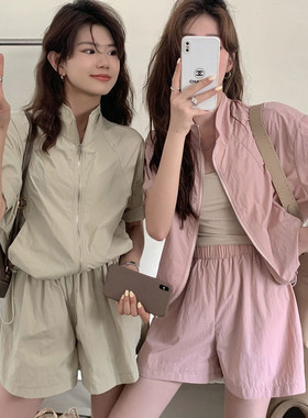 防晒薄款宽松短裤运动服两件套