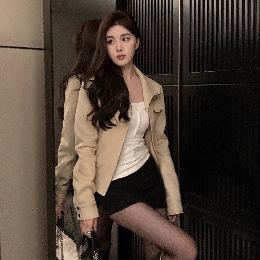 韩系高领外套女春秋2026新款爆款美式复古机车服气质短款夹克上衣,女装/女士精品,短外套,淘宝优惠券,粉丝福利购,淘宝优惠卷