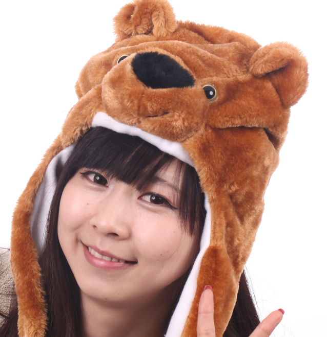 短款棕熊帽子可爱毛绒卡通动物帽子 棕熊款动物帽子儿童舞台道具