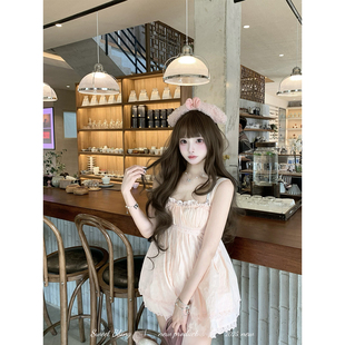 全棉提花吊带连衣裙少女感显瘦弹力花苞短裤 BBING甜饼 恋恋甜心