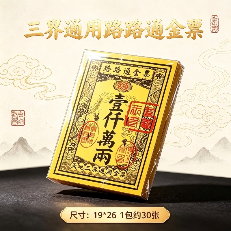 三界通用路路通大金票银票大张通用一千万两黄金万两天堂钱金纸票