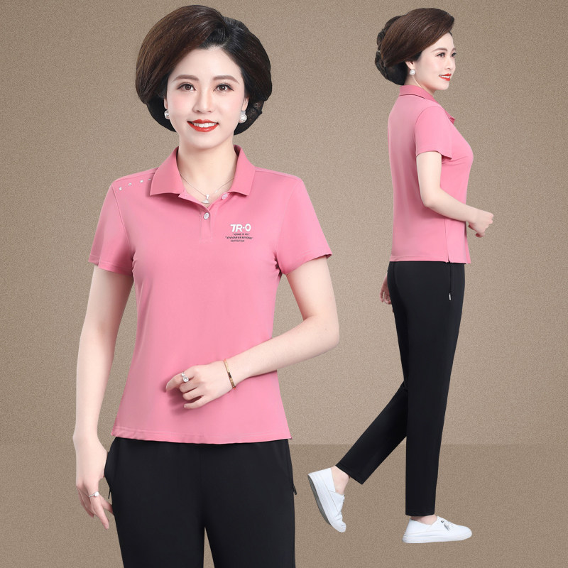 中年妈妈夏装运动服套装洋气2026新款中老年女夏季短袖T恤两件套