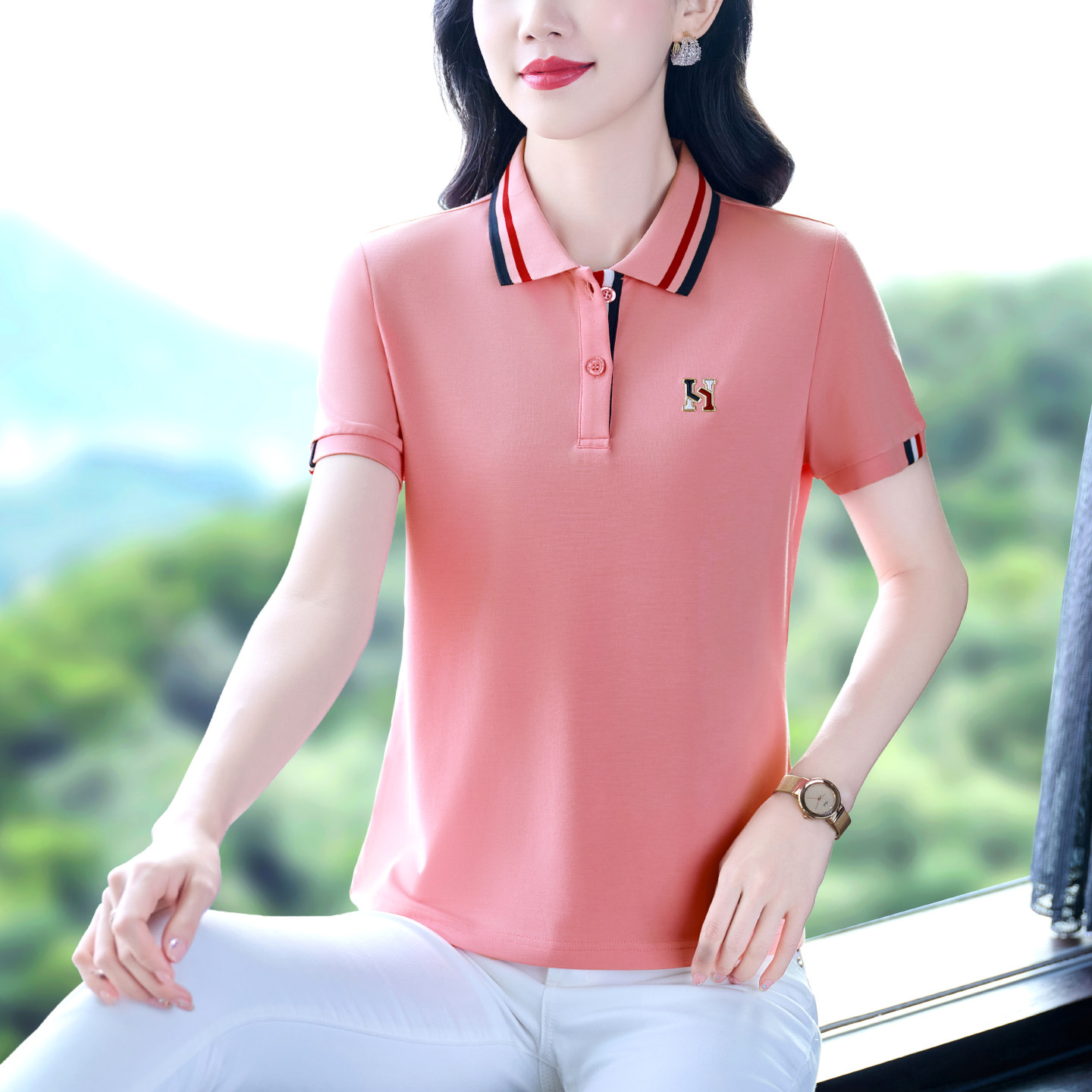 品牌短袖女t恤夏2026新款时尚polo衫宽松上衣翻领团体订做印字