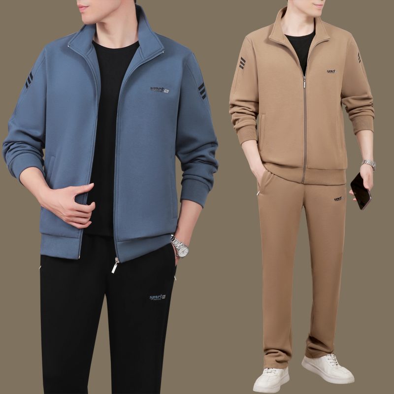 高端中老年男装运动服套装男士春秋冬2025新款爸爸休闲套装三件套