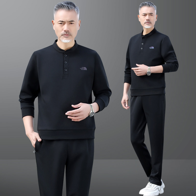 爸爸装中老年休闲运动服套装男士春秋冬季中年人加绒加厚卫衣父亲