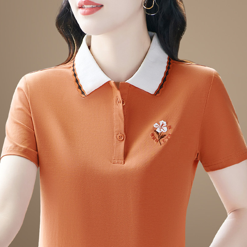 2025新款翻领短袖T恤女士夏季百搭休闲妈妈装上衣显瘦气质POLO衫