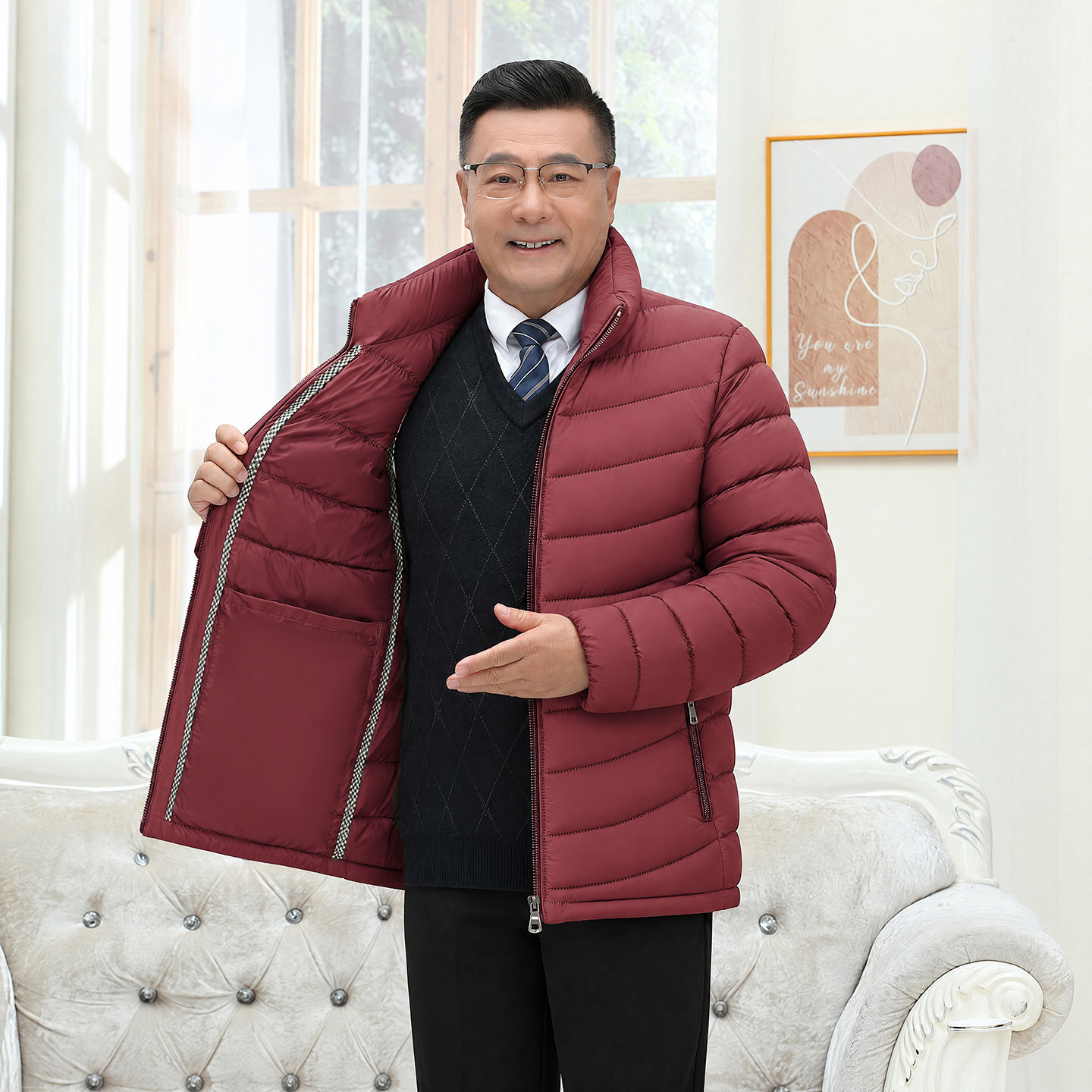 爸爸冬装外套加厚中老年人男士羽绒棉服冬季爷爷棉衣中年棉袄大码