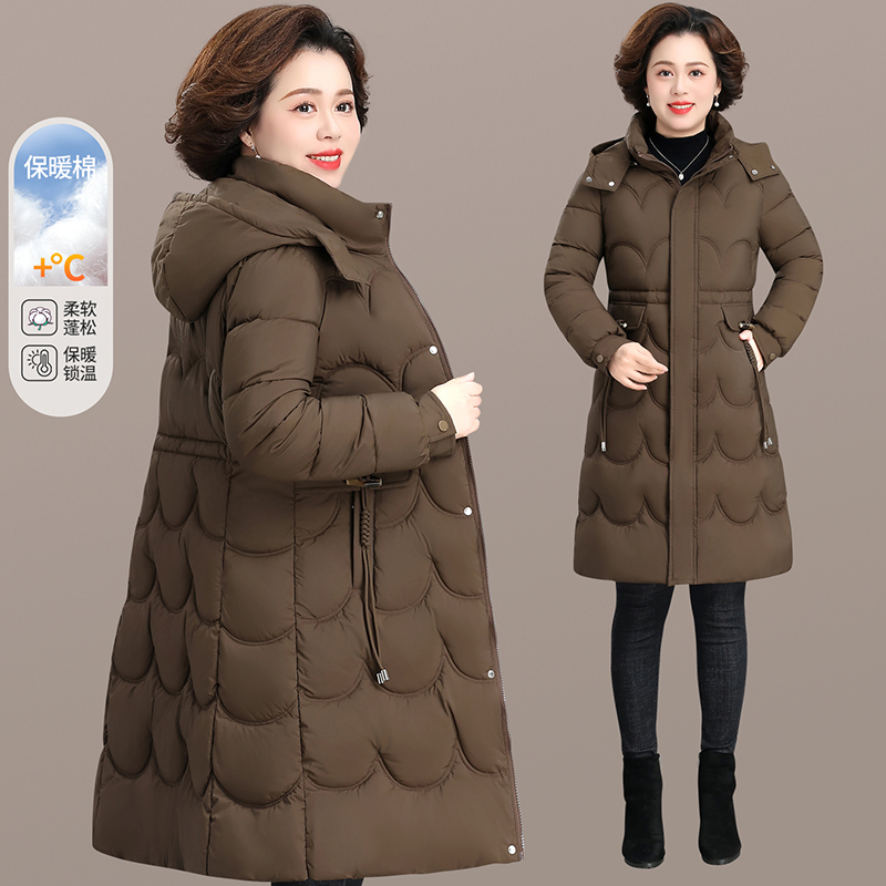 中老年妈妈冬装中长款羽绒棉服加厚棉袄洋气红色外套老年棉衣保暖