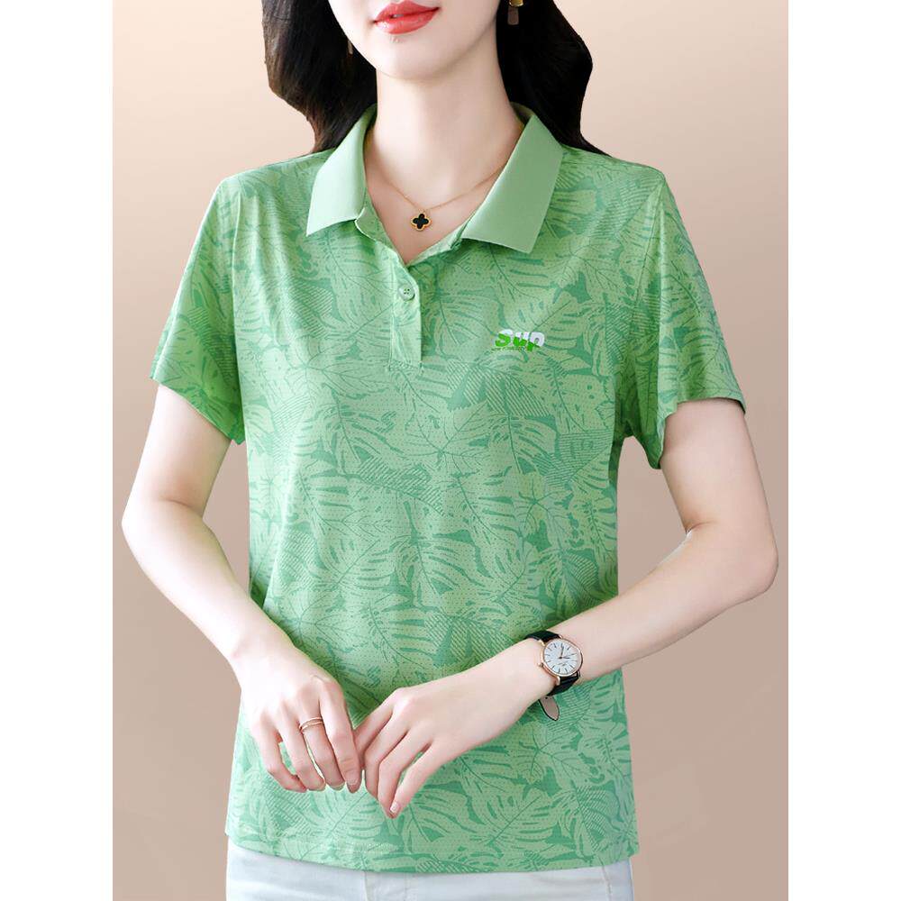 休闲短袖女t恤夏2025新款印花色洋气妈妈宽松显瘦减龄女士polo衫