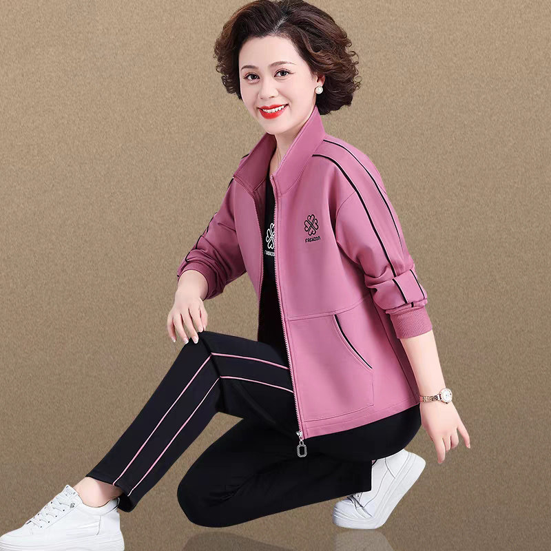 妈妈运动服套装春秋中老年女秋装外套大码中年妇女休闲上衣50岁40