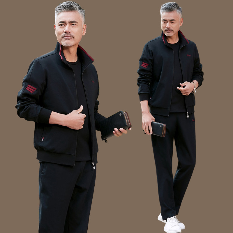 中老年运动套装男春秋季新款爸爸秋装中年人男士休闲运动服三件套