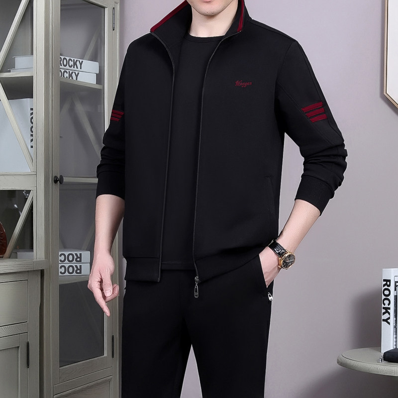 中老年运动套装男春秋季大码中年人休闲服外套爸爸春装