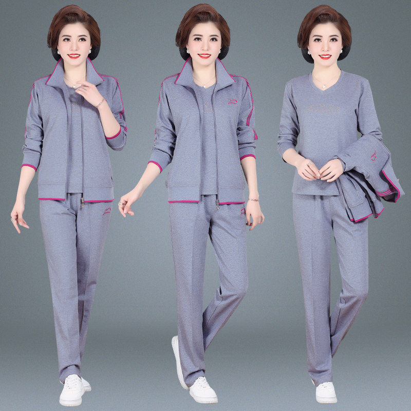 妈妈冬装外套洋气中老年休闲运动服套装女春秋中年加绒上衣三件套