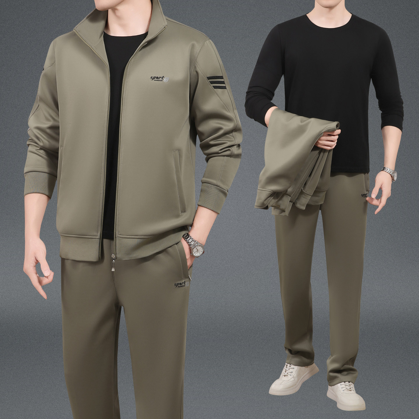 品牌爸爸秋装运动服套装男2026新款高端中老年人春秋休闲服三件套