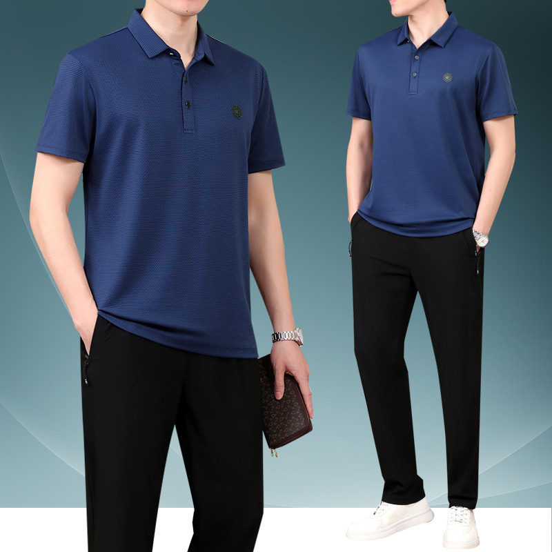 爸爸夏装套装冰丝POLO衫中年男夏季短袖T恤中老年人爷爷休闲衣服