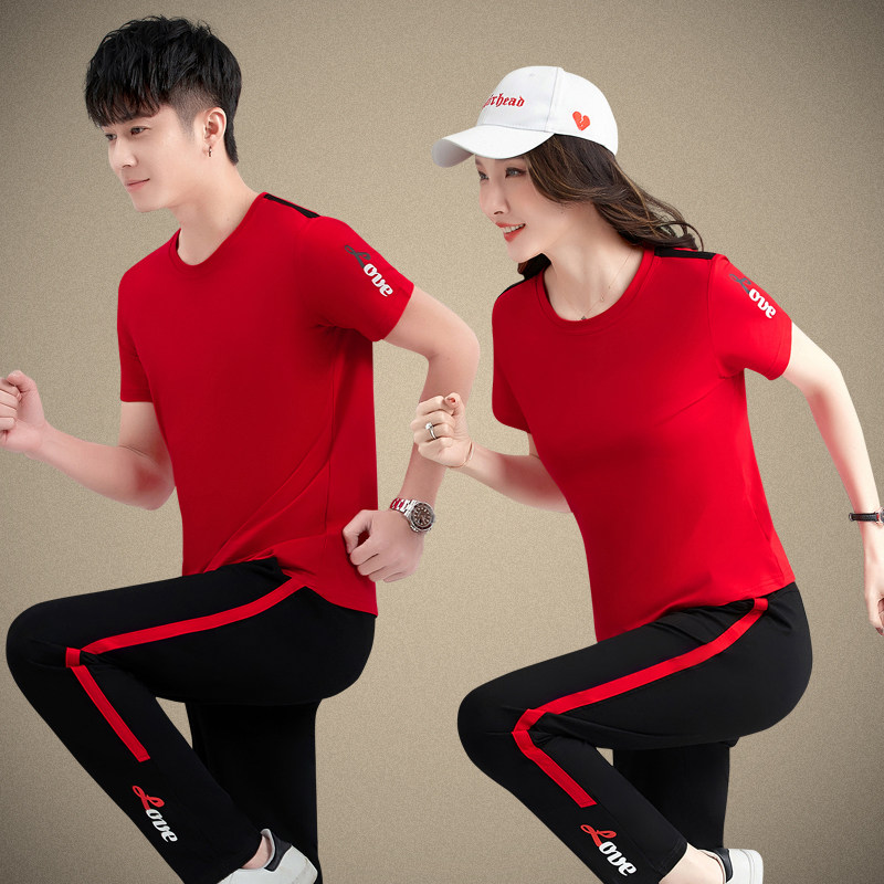 情侣装运动套装男女夏天短袖T恤一套2025夏季短裤跑步服休闲套装