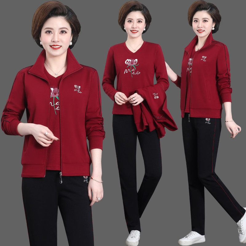 妈妈运动服套装春秋50岁40中老年人女秋装外套中年上衣洋气三件套