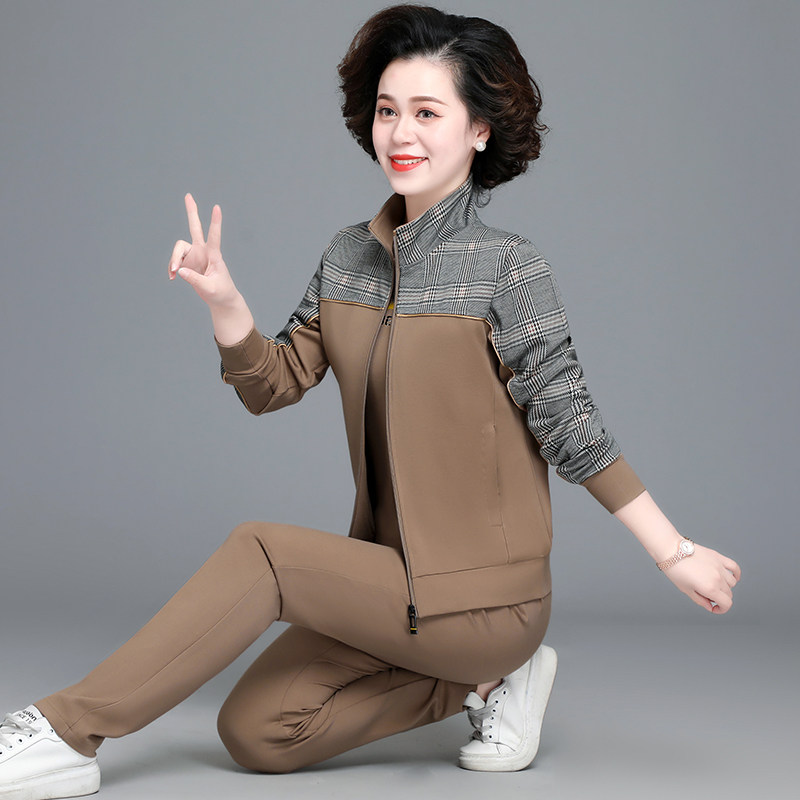 妈妈春装套装时尚洋气大码卫衣中老年妇女春秋外套休闲运动服套装