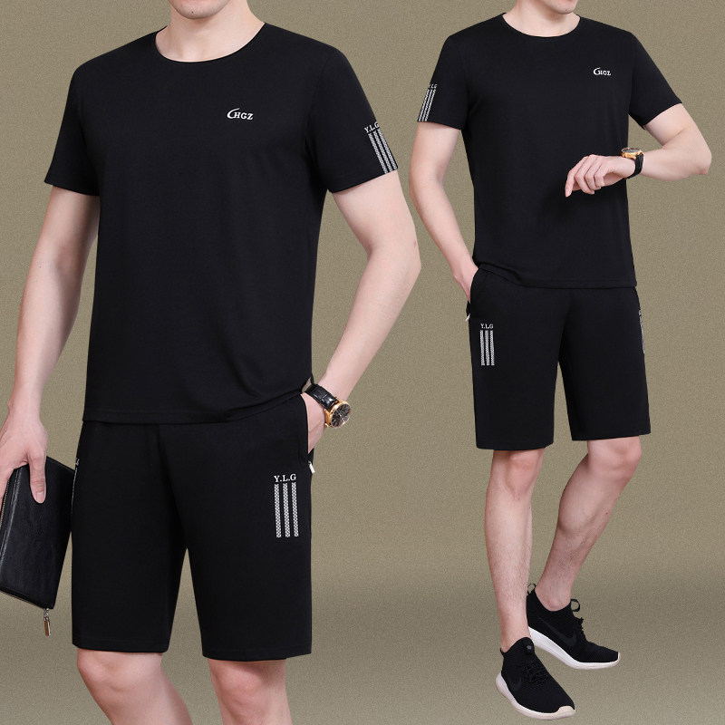 中老年运动套装男夏季薄款短袖圆领休闲装中年运动服男士爸爸夏装