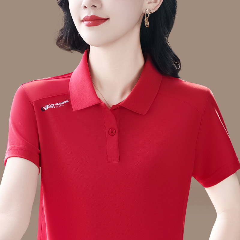 中年女士短袖t恤2025新款夏季大码宽松克莱因蓝休闲风polo衫