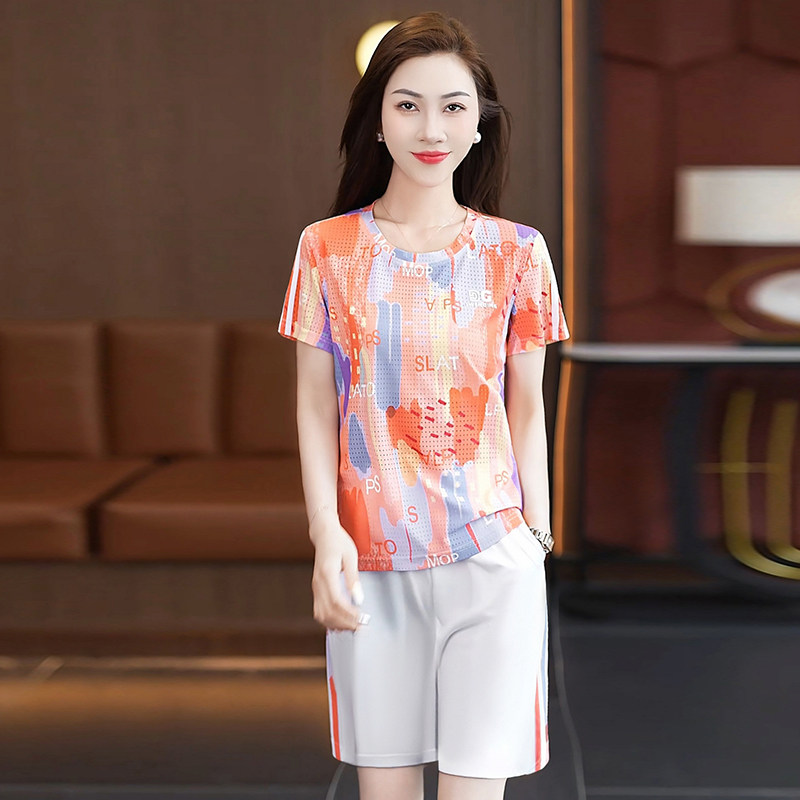 圆领运动服套装女士夏季新款2025时尚短袖百搭休闲短裤夏装两件套